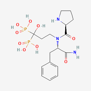 molecular formula C17H27N3O9P2 B12901500 (3-((S)-N-((S)-1-Amino-1-oxo-3-phenylpropan-2-yl)pyrrolidine-2-carboxamido)-1-hydroxypropane-1,1-diyl)diphosphonic acid 