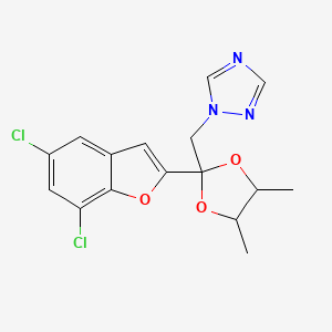 molecular formula C16H15Cl2N3O3 B12901546 1H-1,2,4-Triazole, 1-((2-(5,7-dichloro-2-benzofuranyl)-4,5-dimethyl-1,3-dioxolan-2-yl)methyl)- CAS No. 98519-01-8