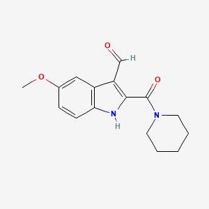 molecular formula C16H18N2O3 B12901911 Piperidine, 1-((3-formyl-5-methoxyindol-2-yl)carbonyl)- CAS No. 28837-83-4