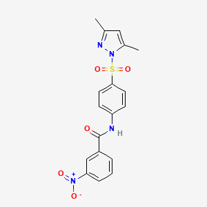 molecular formula C18H16N4O5S B12902132 N-[4-(3,5-Dimethyl-1H-pyrazole-1-sulfonyl)phenyl]-3-nitrobenzamide CAS No. 89565-54-8