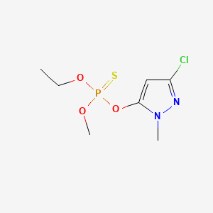 molecular formula C7H12ClN2O3PS B12902159 Phosphorothioic acid, O-(3-chloro-1-methyl-1H-pyrazol-5-yl) O-ethyl O-methyl ester CAS No. 71756-19-9