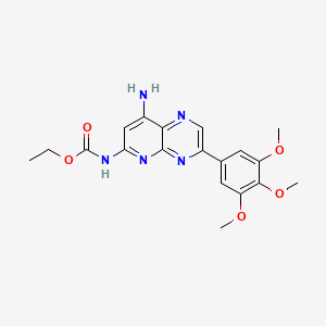 molecular formula C19H21N5O5 B12907327 ethyl N-[8-amino-3-(3,4,5-trimethoxyphenyl)pyrido[2,3-b]pyrazin-6-yl]carbamate CAS No. 28642-77-5