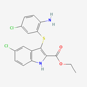 molecular formula C17H14Cl2N2O2S B12909660 Ethyl 3-[(2-amino-5-chlorophenyl)sulfanyl]-5-chloro-1h-indole-2-carboxylate CAS No. 206256-25-9