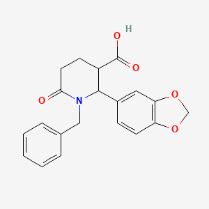 molecular formula C20H19NO5 B1290975 2-(Benzo[d][1,3]dioxol-5-yl)-1-benzyl-6-oxopiperidine-3-carboxylic acid CAS No. 96939-58-1