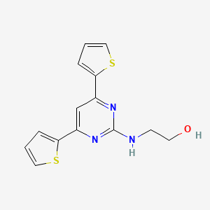 molecular formula C14H13N3OS2 B12909768 Ethanol, 2-((4,6-di-2-thienyl-2-pyrimidinyl)amino)- CAS No. 124959-56-4