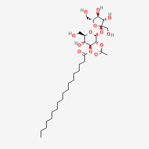 molecular formula C32H58O13 B12909896 (2R,3R,4S,5R,6R)-3-Acetoxy-2-(((2R,3S,4S,5R)-3,4-dihydroxy-2,5-bis(hydroxymethyl)tetrahydrofuran-2-yl)oxy)-5-hydroxy-6-(hydroxymethyl)tetrahydro-2H-pyran-4-yl stearate 