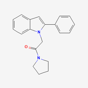 molecular formula C20H20N2O B12910043 Pyrrolidine, 1-((2-phenyl-1H-indol-1-yl)acetyl)- CAS No. 65746-64-7