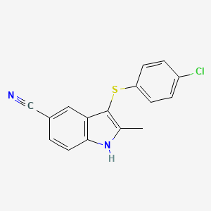 molecular formula C16H11ClN2S B12910394 3-[(4-Chlorophenyl)thio]-5-cyano-2-methyl-1h-indole CAS No. 628736-65-2