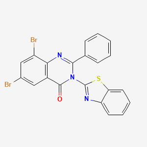 molecular formula C21H11Br2N3OS B12910504 3-(benzo[d]thiazol-2-yl)-6,8-dibromo-2-phenylquinazolin-4(3H)-one CAS No. 82450-47-3