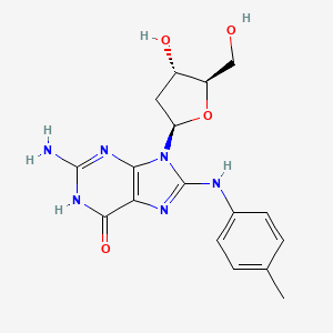 2-amino-9-[(2R,4S,5R)-4-hydroxy-5-(hydroxymethyl)oxolan-2-yl]-8-(4-methylanilino)-1H-purin-6-one