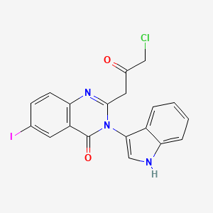 molecular formula C19H13ClIN3O2 B12910829 2-(3-Chloro-2-oxopropyl)-3-(1H-indol-3-yl)-6-iodoquinazolin-4(3H)-one CAS No. 655250-53-6