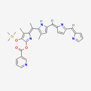 molecular formula C31H31N5O3Si B12911060 5-(1-(5-((5-((2H-Pyrrol-2-ylidene)methyl)-2H-pyrrol-2-ylidene)methyl)-3-methyl-2H-pyrrol-2-ylidene)ethyl)-4-methyl-3-((trimethylsilyl)oxy)-1H-pyrrol-2-yl nicotinate 