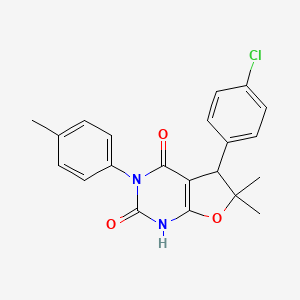 molecular formula C21H19ClN2O3 B12911365 5-(4-Chlorophenyl)-6,6-dimethyl-3-(p-tolyl)-5,6-dihydrofuro[2,3-d]pyrimidine-2,4(1H,3H)-dione CAS No. 21864-03-9