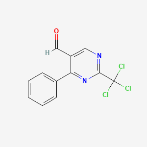 molecular formula C12H7Cl3N2O B12911416 4-Phenyl-2-(trichloromethyl)pyrimidine-5-carbaldehyde CAS No. 143034-51-9