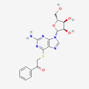 molecular formula C18H19N5O5S B12911489 2-[2-amino-9-[(2R,3R,4S,5R)-3,4-dihydroxy-5-(hydroxymethyl)oxolan-2-yl]purin-6-yl]sulfanyl-1-phenylethanone 