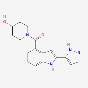 molecular formula C17H18N4O2 B12911492 [2-(1,2-Dihydro-3H-pyrazol-3-ylidene)-2H-indol-4-yl](4-hydroxypiperidin-1-yl)methanone CAS No. 827316-95-0