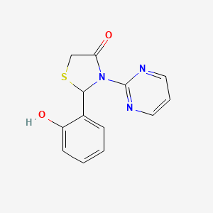 molecular formula C13H11N3O2S B12911537 2-(2-Hydroxyphenyl)-3-(pyrimidin-2-yl)-1,3-thiazolidin-4-one CAS No. 821782-80-3