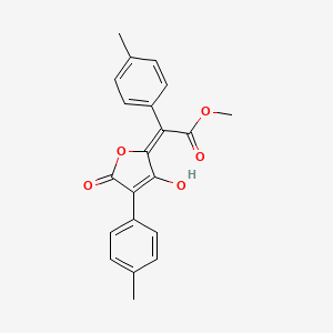 molecular formula C21H18O5 B12911978 Benzeneacetic acid, alpha-(3-hydroxy-4-(4-methylphenyl)-5-oxo-2(5H)-furanylidene)-4-methyl-, methyl ester, (E)- CAS No. 37542-24-8