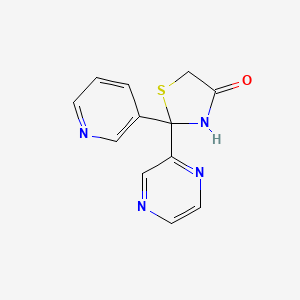 molecular formula C12H10N4OS B12912324 2-(Pyrazin-2-yl)-2-(pyridin-3-yl)thiazolidin-4-one 