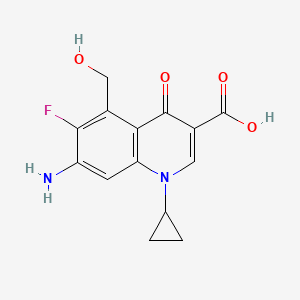 molecular formula C14H13FN2O4 B12912430 7-Amino-1-cyclopropyl-6-fluoro-5-(hydroxymethyl)-4-oxo-1,4-dihydroquinoline-3-carboxylic acid CAS No. 149602-60-8