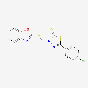 molecular formula C16H10ClN3OS3 B12912604 3-((1,3-Benzoxazol-2-ylthio)methyl)-5-(4-chlorophenyl)-1,3,4-thiadiazole-2(3H)-thione CAS No. 84586-83-4