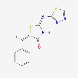 molecular formula C12H8N4OS2 B12912714 2-((1,3,4-Thiadiazol-2-yl)amino)-5-benzylidenethiazol-4(5H)-one 