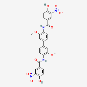 molecular formula C28H22N4O10 B12912969 N,N'-(3,3'-Dimethoxy(1,1'-biphenyl)-4,4'-diyl)bis(4-hydroxy-3-nitrobenzamide) CAS No. 85650-62-0