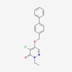 molecular formula C19H17ClN2O2 B12913024 5-[([1,1'-Biphenyl]-4-yl)methoxy]-4-chloro-2-ethylpyridazin-3(2H)-one CAS No. 88094-53-5