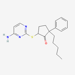 molecular formula C20H25N3OS B12913046 5-[(4-Aminopyrimidin-2-yl)sulfanyl]-2-pentyl-2-phenylcyclopentan-1-one CAS No. 61631-34-3