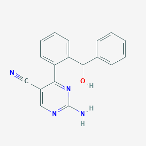 molecular formula C18H14N4O B12913053 2-Amino-4-(2-(hydroxy(phenyl)methyl)phenyl)pyrimidine-5-carbonitrile CAS No. 88302-64-1