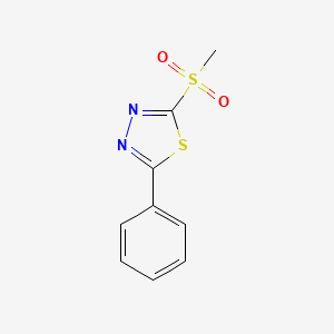 molecular formula C9H8N2O2S2 B12913370 1,3,4-Thiadiazole, 2-(methylsulfonyl)-5-phenyl- CAS No. 86738-35-4