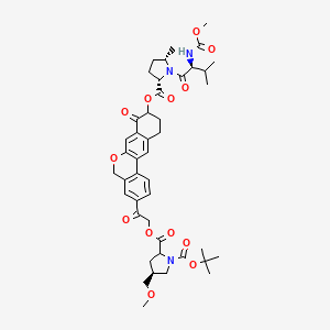 molecular formula C44H55N3O13 B12913377 (2S,4S)-1-tert-Butyl 2-(2-(9-(((2S,5S)-1-((S)-2-((methoxycarbonyl)amino)-3-methylbutanoyl)-5-methylpyrrolidine-2-carbonyl)oxy)-8-oxo-8,9,10,11-tetrahydro-5H-dibenzo[c,g]chromen-3-yl)-2-oxoethyl) 4-(methoxymethyl)pyrrolidine-1,2-dicarboxylate 