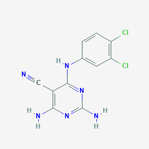 molecular formula C11H8Cl2N6 B12913398 2,4-Diamino-6-[(3,4-dichlorophenyl)amino]pyrimidine-5-carbonitrile CAS No. 7357-32-6