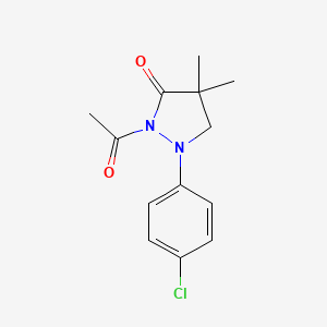 molecular formula C13H15ClN2O2 B12913610 2-Acetyl-1-(4-chlorophenyl)-4,4-dimethylpyrazolidin-3-one CAS No. 192059-35-1