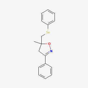 molecular formula C17H17NOSe B12913683 5-Methyl-3-phenyl-5-[(phenylselanyl)methyl]-4,5-dihydro-1,2-oxazole CAS No. 828939-62-4