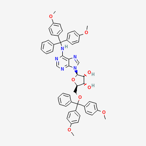 molecular formula C52H49N5O8 B12913906 (2R,3S,4R,5R)-2-((Bis(4-methoxyphenyl)(phenyl)methoxy)methyl)-5-(6-((bis(4-methoxyphenyl)(phenyl)methyl)amino)-9H-purin-9-yl)tetrahydrofuran-3,4-diol 