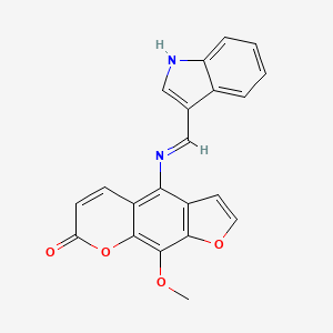 molecular formula C21H14N2O4 B12913977 4-((1H-Indol-3-ylmethylene)amino)-9-methoxy-7H-furo(3,2-g)chromen-7-one CAS No. 78439-81-3