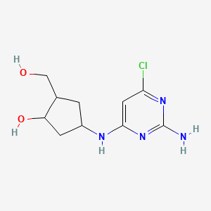 molecular formula C10H15ClN4O2 B12913996 4-[(2-Amino-6-chloropyrimidin-4-yl)amino]-2-(hydroxymethyl)cyclopentan-1-ol CAS No. 91296-08-1