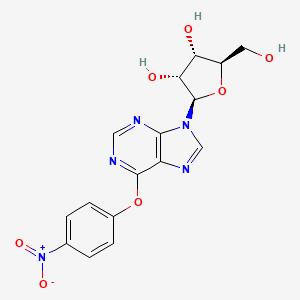 molecular formula C16H15N5O7 B12914033 (2R,3S,4R,5R)-2-(Hydroxymethyl)-5-(6-(4-nitrophenoxy)-9H-purin-9-yl)tetrahydrofuran-3,4-diol 