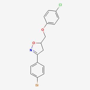 molecular formula C16H13BrClNO2 B12914068 Isoxazole, 3-(4-bromophenyl)-5-[(4-chlorophenoxy)methyl]-4,5-dihydro- CAS No. 827628-53-5