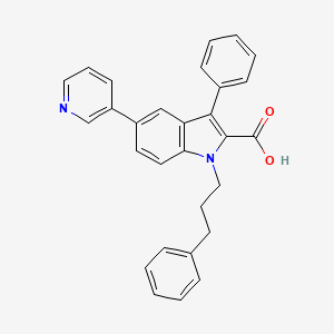 3-Phenyl-1-(3-phenylpropyl)-5-(pyridin-3-yl)-1H-indole-2-carboxylic acid