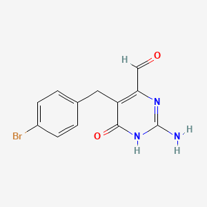 molecular formula C12H10BrN3O2 B12914563 2-Amino-5-(4-bromobenzyl)-6-oxo-3,6-dihydropyrimidine-4-carbaldehyde CAS No. 31349-93-6