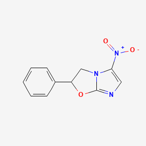 molecular formula C11H9N3O3 B12914573 5-Nitro-2-phenyl-2,3-dihydroimidazo[2,1-b][1,3]oxazole CAS No. 127692-15-3