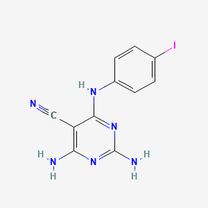 molecular formula C11H9IN6 B12914576 5-Pyrimidinecarbonitrile, 2,4-diamino-6-((4-iodophenyl)amino)- CAS No. 6953-52-2