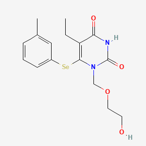 molecular formula C16H20N2O4Se B12914879 2,4(1H,3H)-Pyrimidinedione, 5-ethyl-1-((2-hydroxyethoxy)methyl)-6-((3-methylphenyl)seleno)- CAS No. 172255-84-4