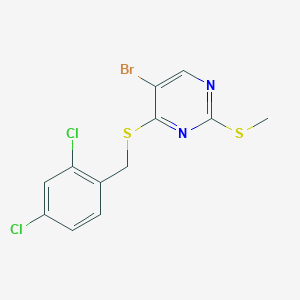 molecular formula C12H9BrCl2N2S2 B12915193 5-Bromo-4-[(2,4-dichlorobenzyl)sulfanyl]-2-(methylsulfanyl)pyrimidine CAS No. 6341-65-7