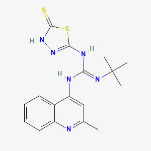 molecular formula C17H20N6S2 B12915334 Guanidine, 1-tert-butyl-3-(5-mercapto-1,3,4-thiadiazol-2-yl)-2-(2-methyl-4-quinolyl)- CAS No. 71253-69-5