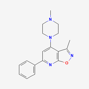 molecular formula C18H20N4O B12915685 Isoxazolo[5,4-b]pyridine, 3-methyl-4-(4-methyl-1-piperazinyl)-6-phenyl- CAS No. 61658-71-7