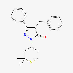 molecular formula C23H26N2OS B12915746 3H-Pyrazol-3-one, 2,4-dihydro-5-phenyl-4-(phenylmethyl)-2-(tetrahydro-2,2-dimethyl-2H-thiopyran-4-yl)- CAS No. 102689-18-9