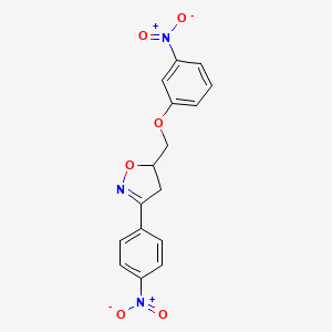 molecular formula C16H13N3O6 B12915890 5-[(3-Nitrophenoxy)methyl]-3-(4-nitrophenyl)-4,5-dihydro-1,2-oxazole CAS No. 113296-51-8